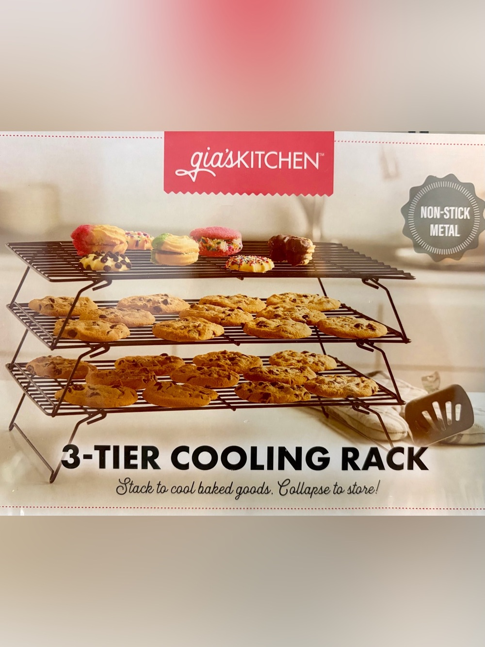 NWT, Nonstick 3-Tiered Stackable Metal Cooling Rack, Gia’s Kitchen
